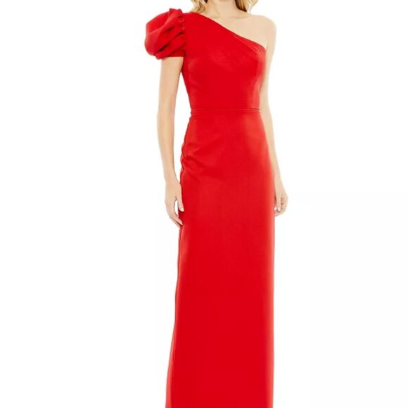 Mac Duggal Women's Ieena One Shoulder Short Sleeve Gown Size 12 - Picture 1 of 9